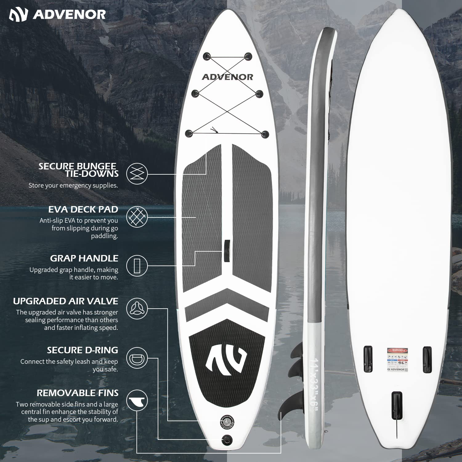 ADVENOR Paddle Board 11'x33 x6 Extra Wide Inflatable Stand Up Paddle Board with SUP Accessories Including Adjustable Paddle,Backpack,Waterproof Bag,Leash,and Hand Pump,Repair Kit