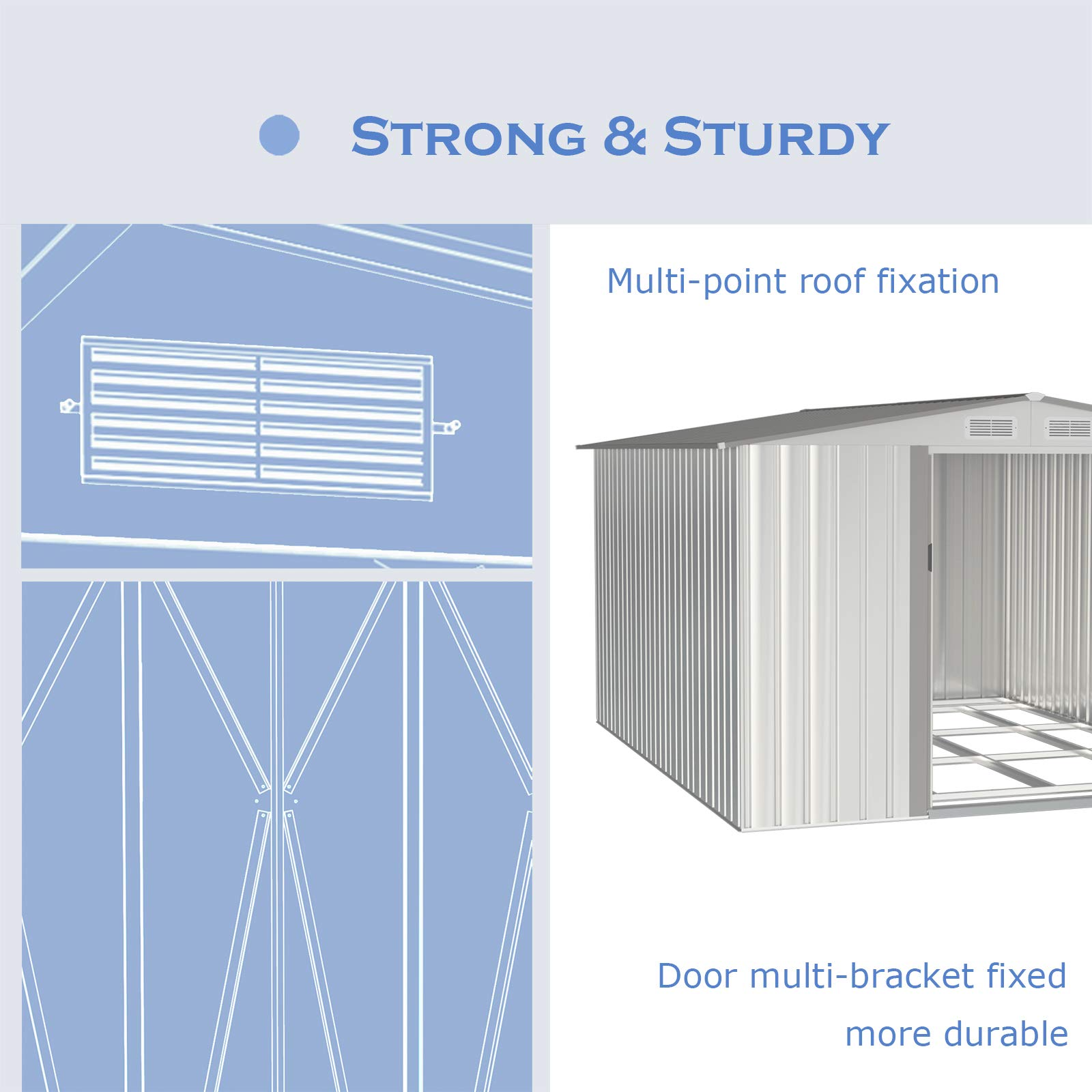 【Storage Shed】8X10FT Outdoor Metal Storage Shed w/Floor Frame, Steel Garden Shed, Tool Storage Shed