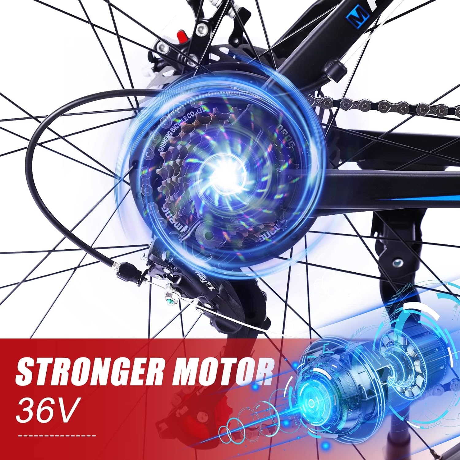 AKEZ 26, 250W All Terrain E-Bike, 36V 13Ah Removable Li-Ion Battery 21 Speed 25kmh (Blue)