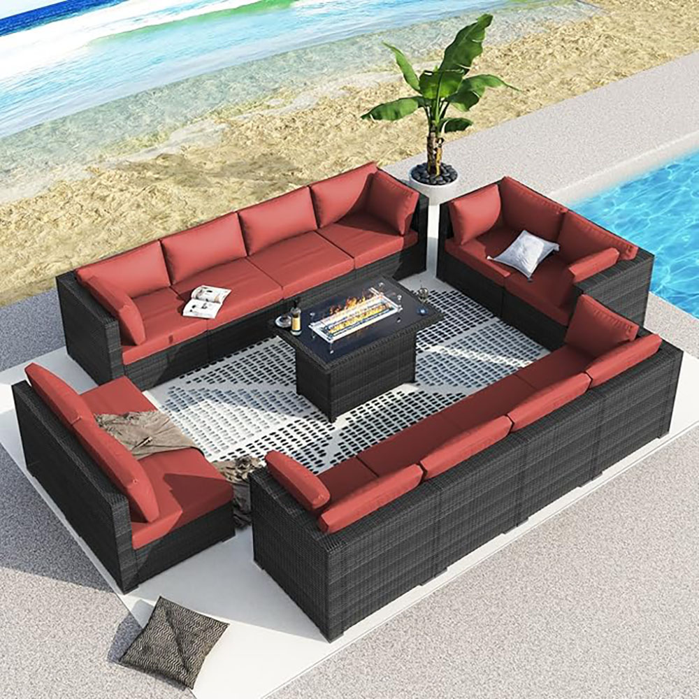 BULEXYARD Grey PE Wicker Patio Furniture Sectional Conversation Sofa Set