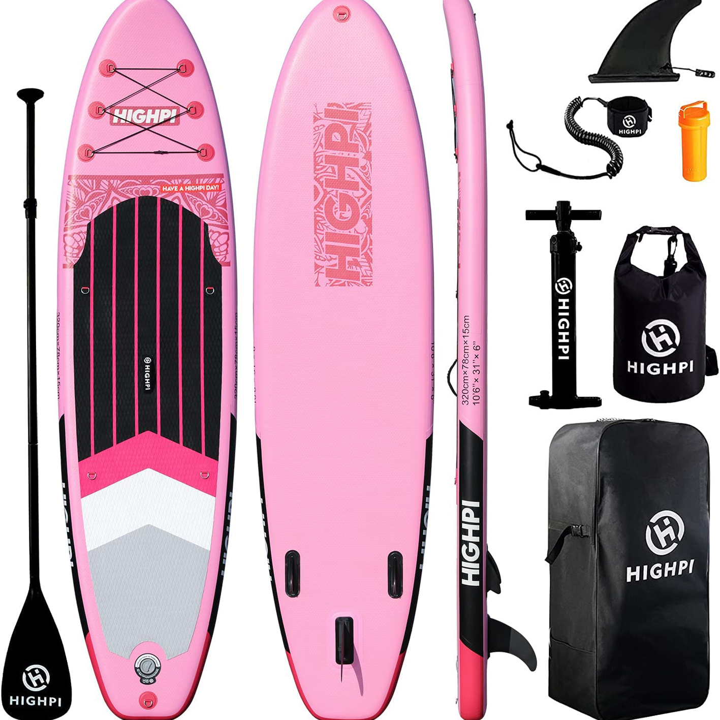 Highpi Inflatable Stand Up Paddle Boards, 10'6''/11' Ultra-Light SUP for All Skill Levels, w/Accessories Backpack, Anti-Slip Deck, Leash, Adjustable Paddle and Hand Pump, Waterproof Bag