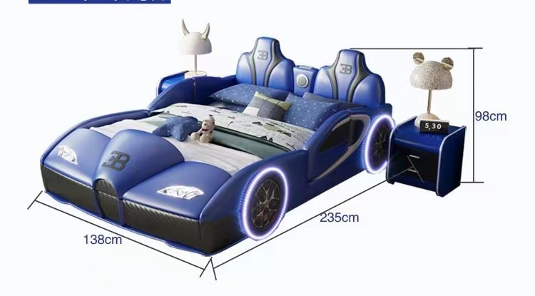Creative Simple Car Children's Bed Little Boy Creative Solid Wood Frame High-Quality Leather Bed