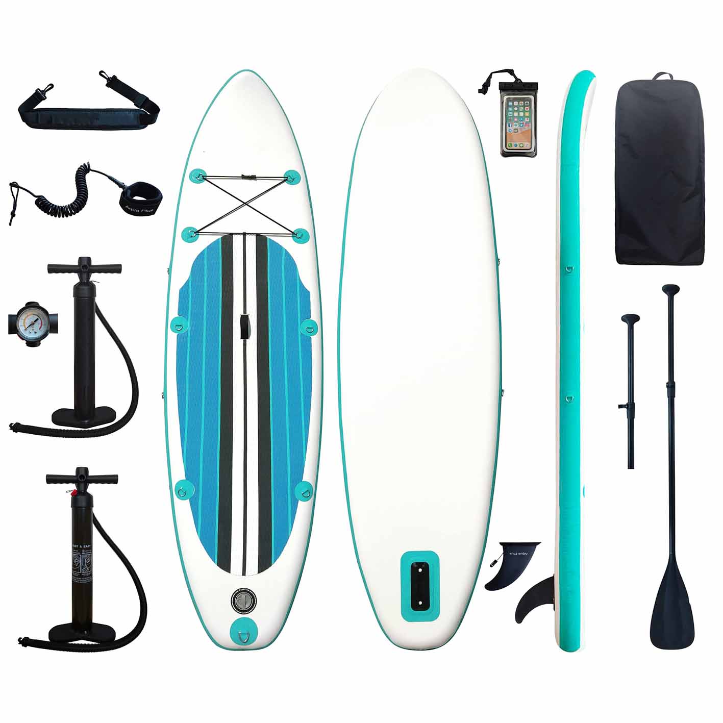 Aqua Plus 6inches Thick Inflatable SUP for All Skill Levels Stand Up Paddle Board,Paddle,Double Action Pump,ISUP Travel Backpack, Leash,Shoulder Strap,Youth,Adult Inflatable Paddle Board