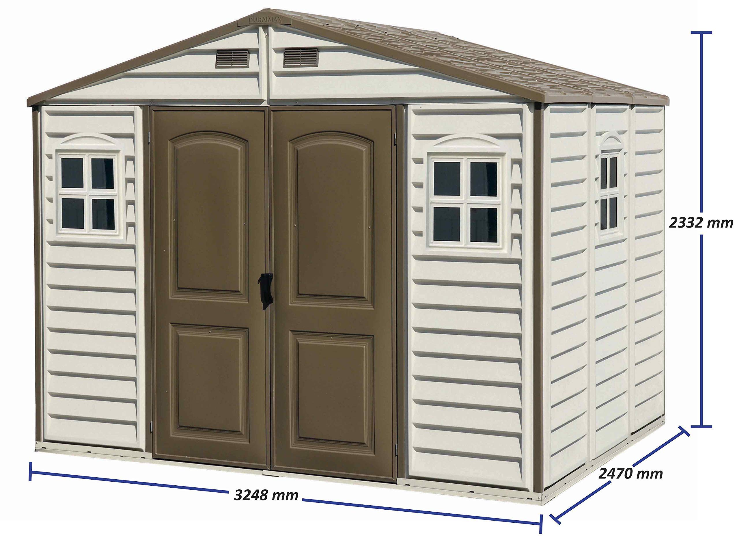 【Storage Shed】10x8 Feet V2 Wood Side Vinyl Shed - Ivory/Brown