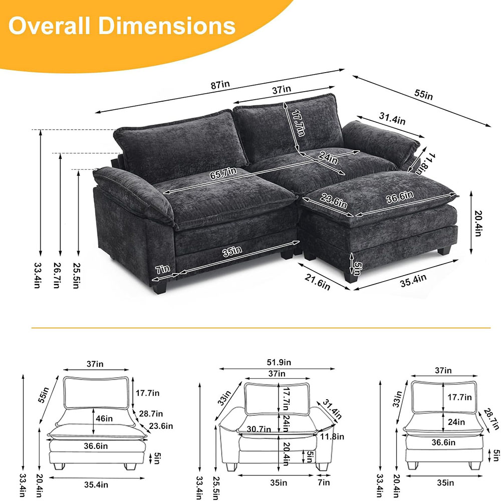 Karl home Sectional Sofa Modular Deep Seat Sofa Couch