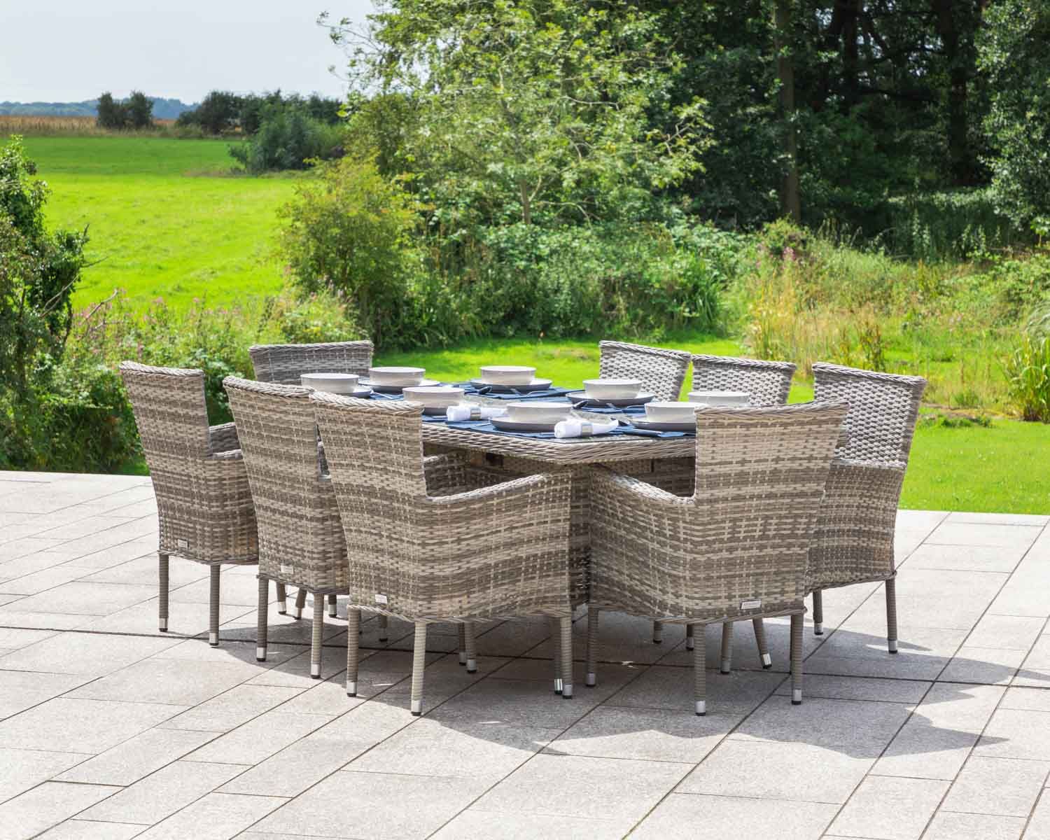 Garden Dining Table + 8 Chairs Rattan Garden Chairs and Rectangular Dining Table Set