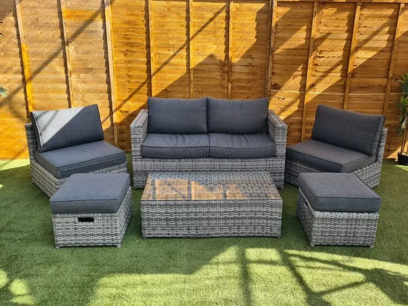 Sapcote 6pc Hideaway Lounge Set in Dark Grey Rattan