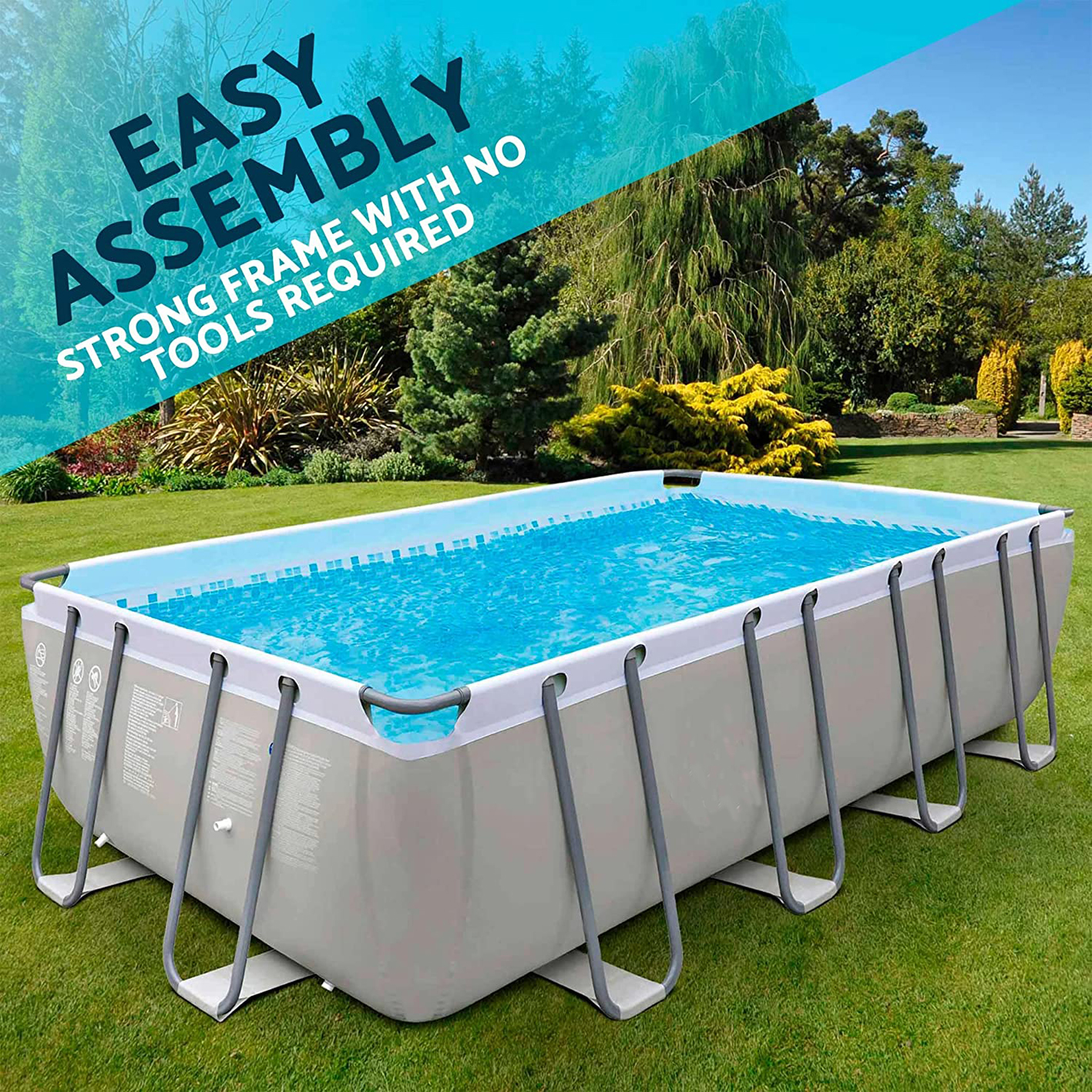 Dellonda 18ft Deluxe Steel Frame Swimming Pool | Rectangular with Filter Pump DL22
