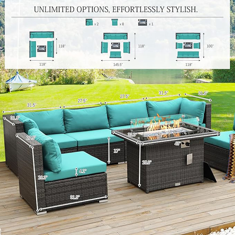 BULEXYARD Grey PE Wicker Patio Furniture Sectional Conversation Sofa Set
