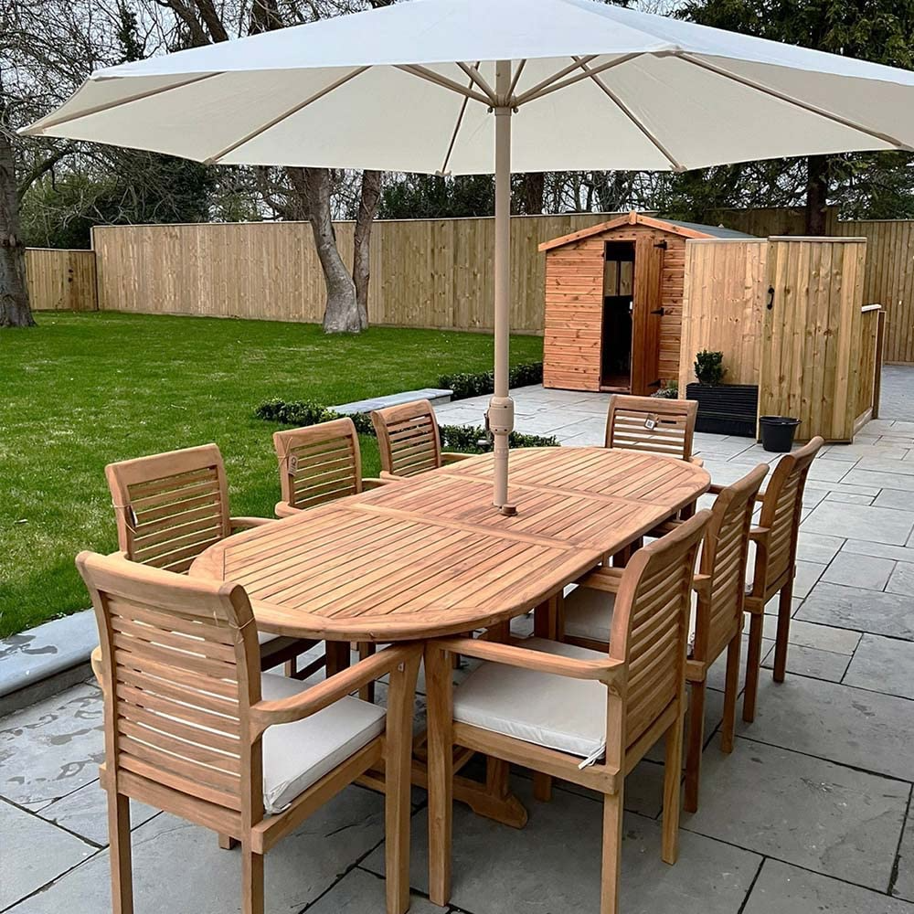 Teak Garden Furniture Set, Garden Table & 8 Chairs, Wooden Garden Furniture Set with Parasol