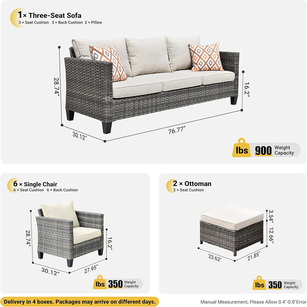 ovios Patio Furniture Set, Outdoor Wicker Rattan Sofa Couch with Chairs