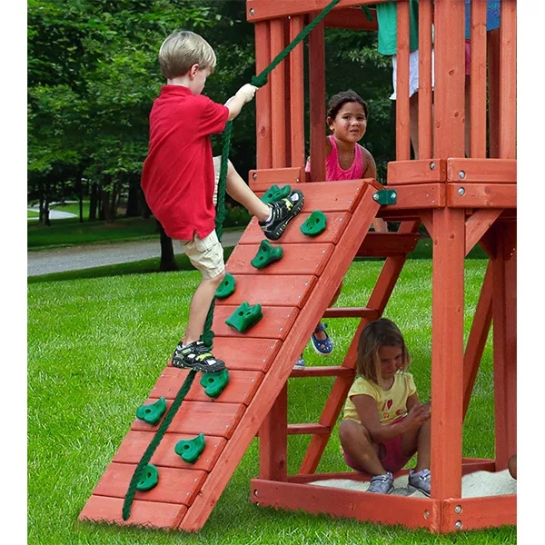 WOODEN SWING SET WITH WOODEN ROOF, TWO SWINGS, SLIDING