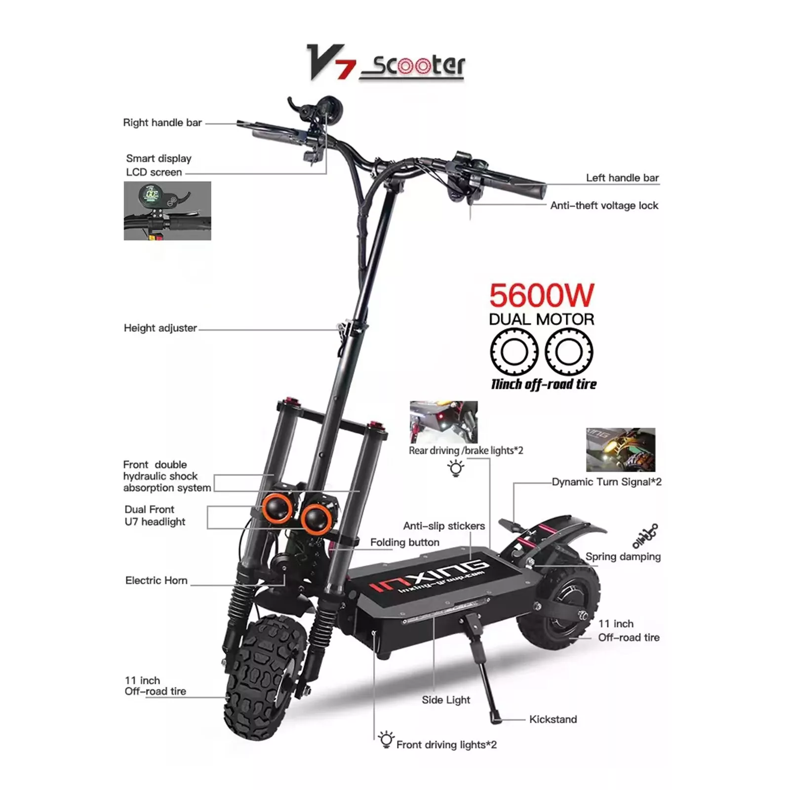 5600w Electric Scooter 60v Adult Dual Motor Fast Speed 11inch Off Road Tires